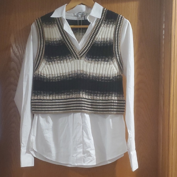 Veronica Beard Spear Mixed-Media  Vest  And Shirt  NWOT - Picture 4 of 16